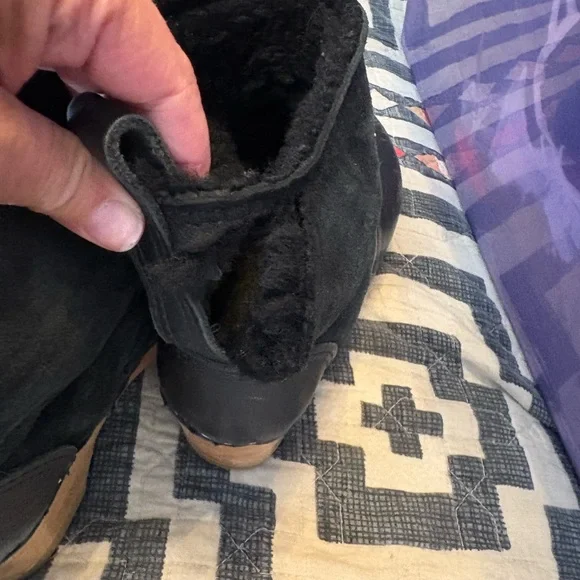 Black Leather Ankle Boots with Wooden Heel - Picture 2 of 4